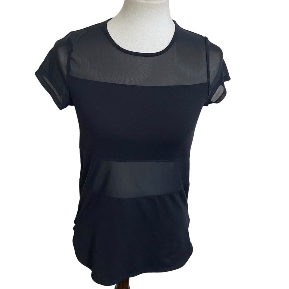 Fabletics Ladies Pull Over ActiveWear Shirt Black, Some Sheer Short Sleeve SZ XS - Picture 7 of 14